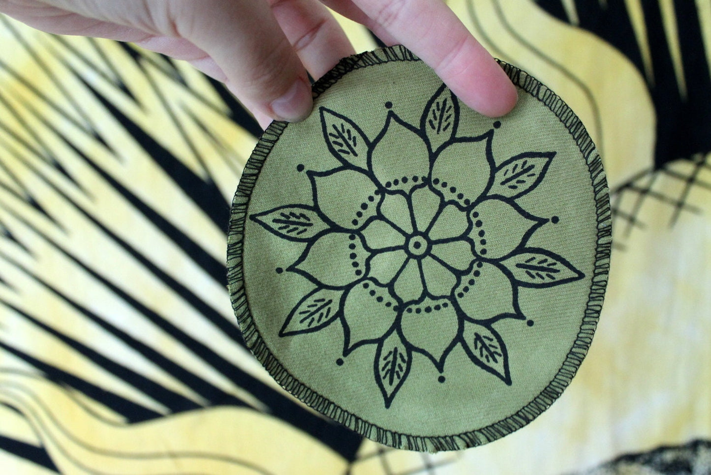 Flower mandala - screen printed sew on patch