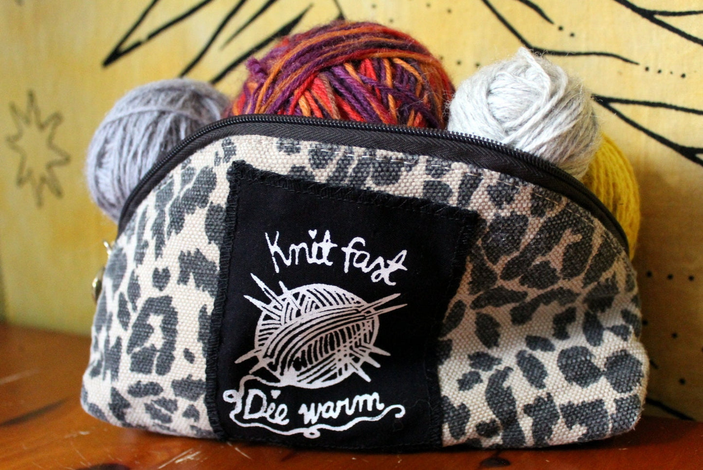 Knit fast die warm - screen printed sew on patch